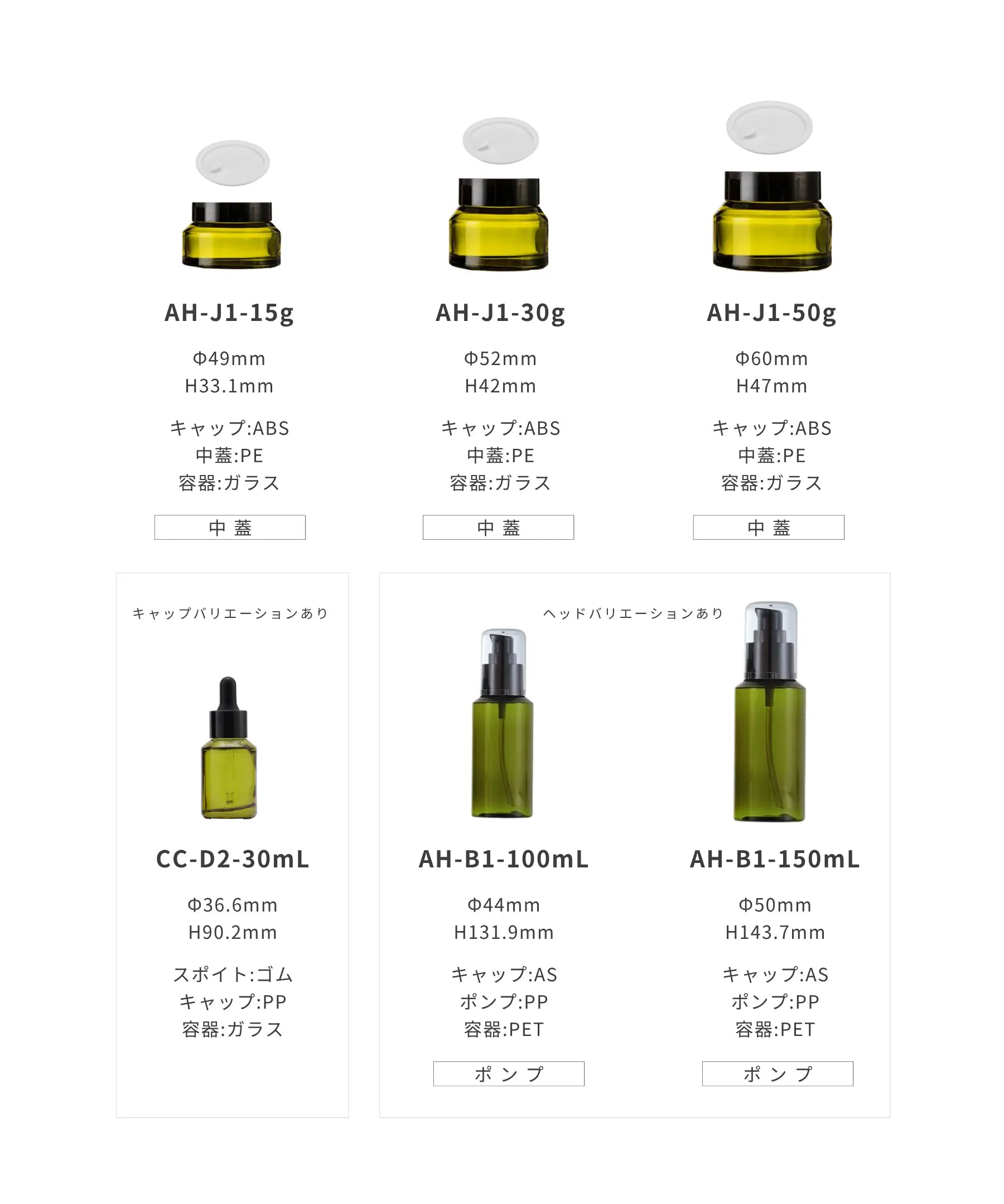 グリーン ボトル 容器バリエーション