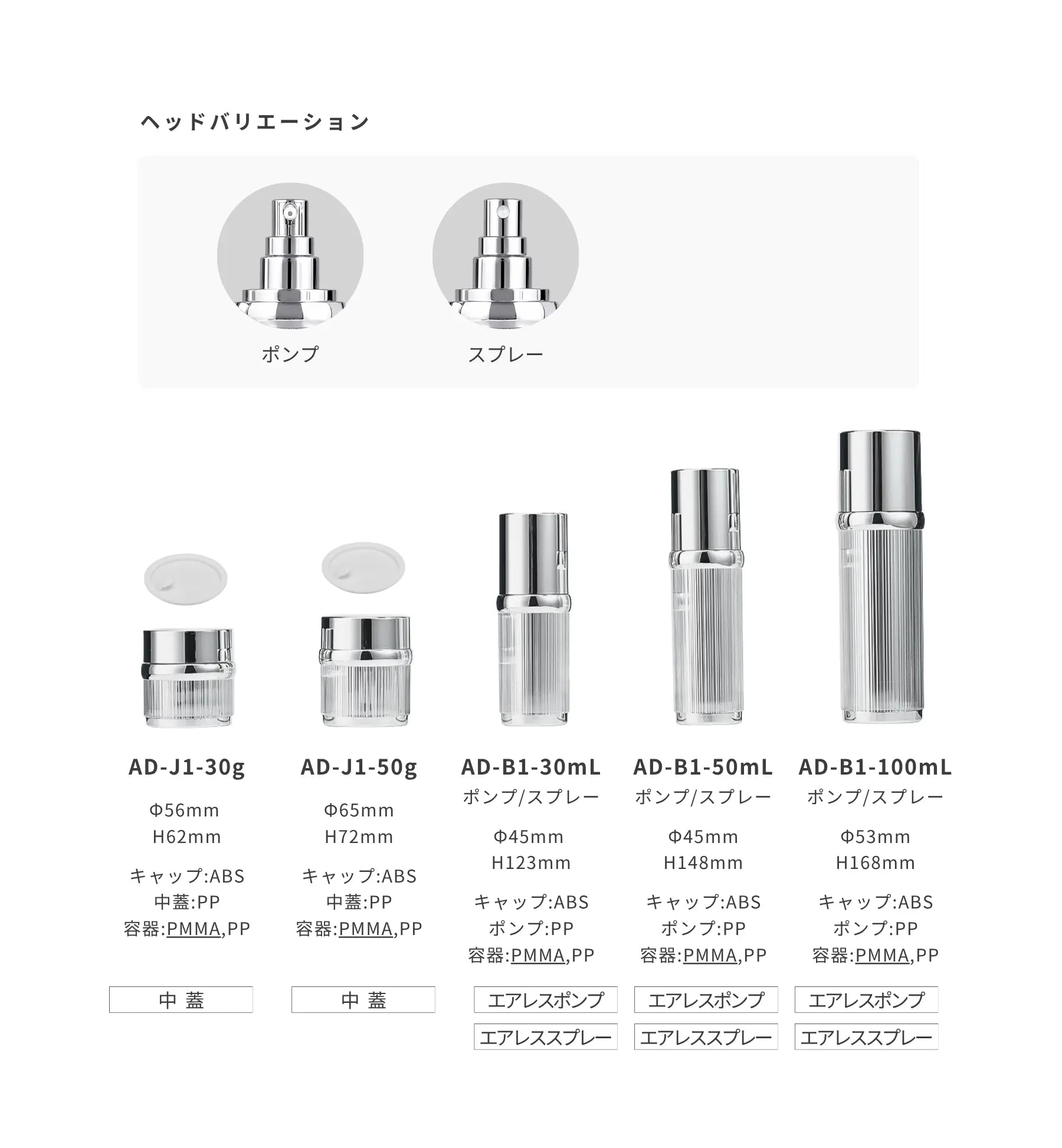 アクリル シルバー 容器バリエーション