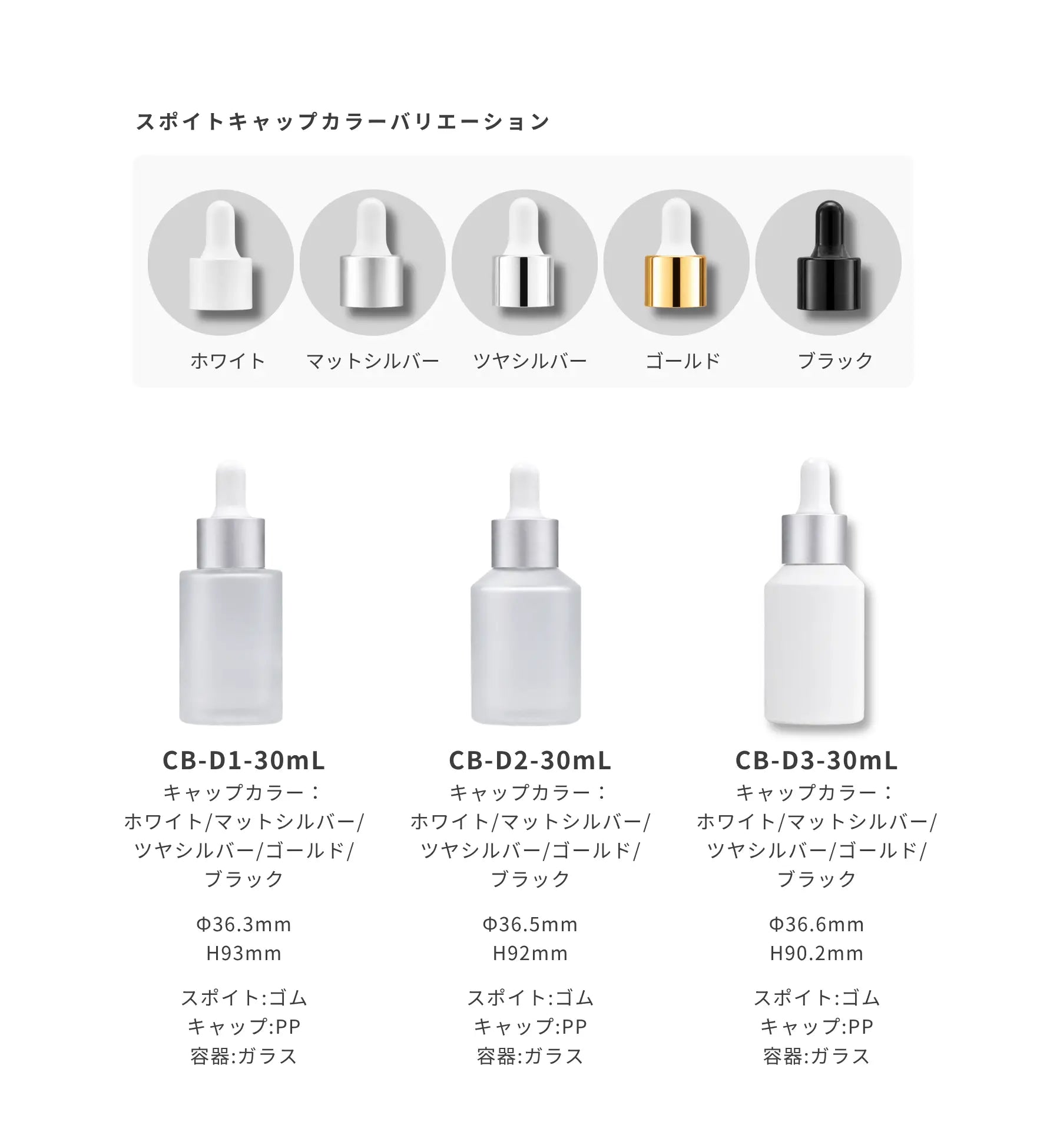 フロスト／白 スポイト 容器バリエーション